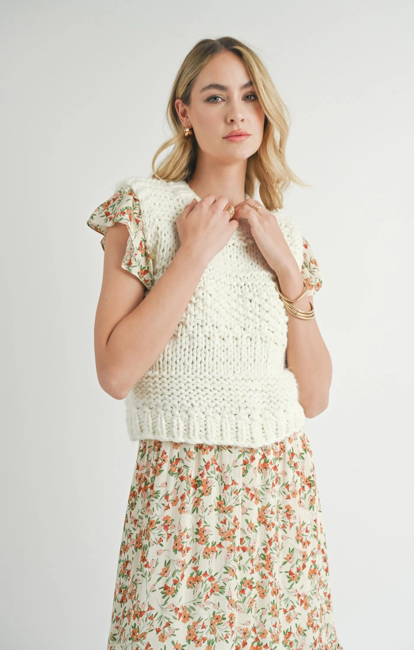 Isla Chunky Knit Sweater Vest - Ivory