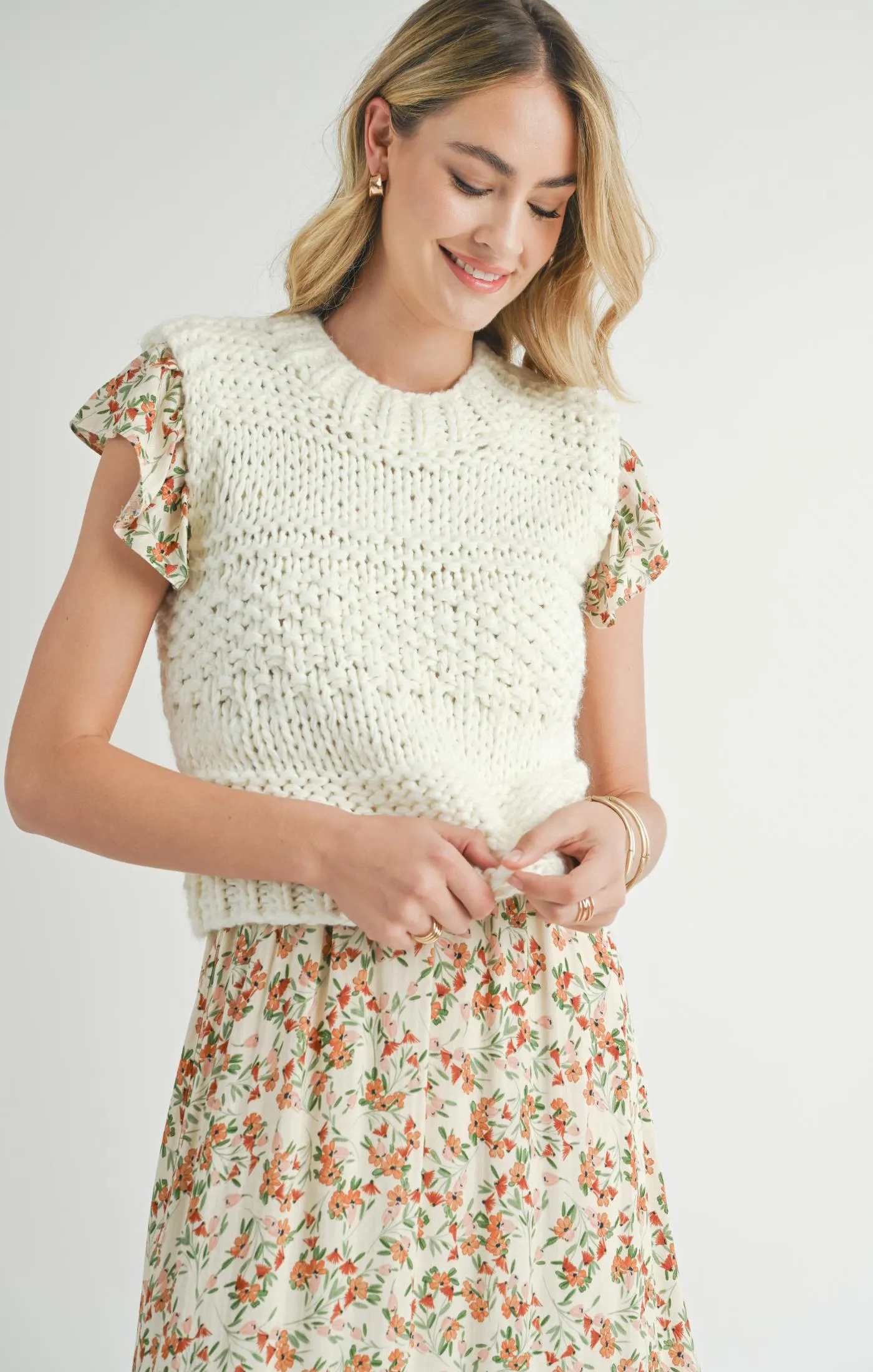 Isla Chunky Knit Sweater Vest - Ivory