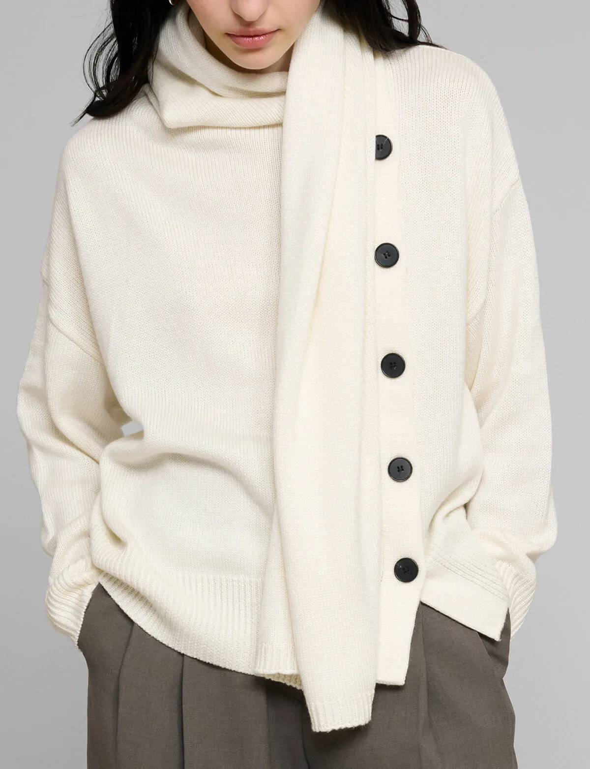 Ivory Scarf Button Sweater