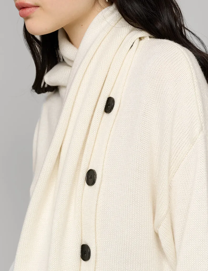 Ivory Scarf Button Sweater