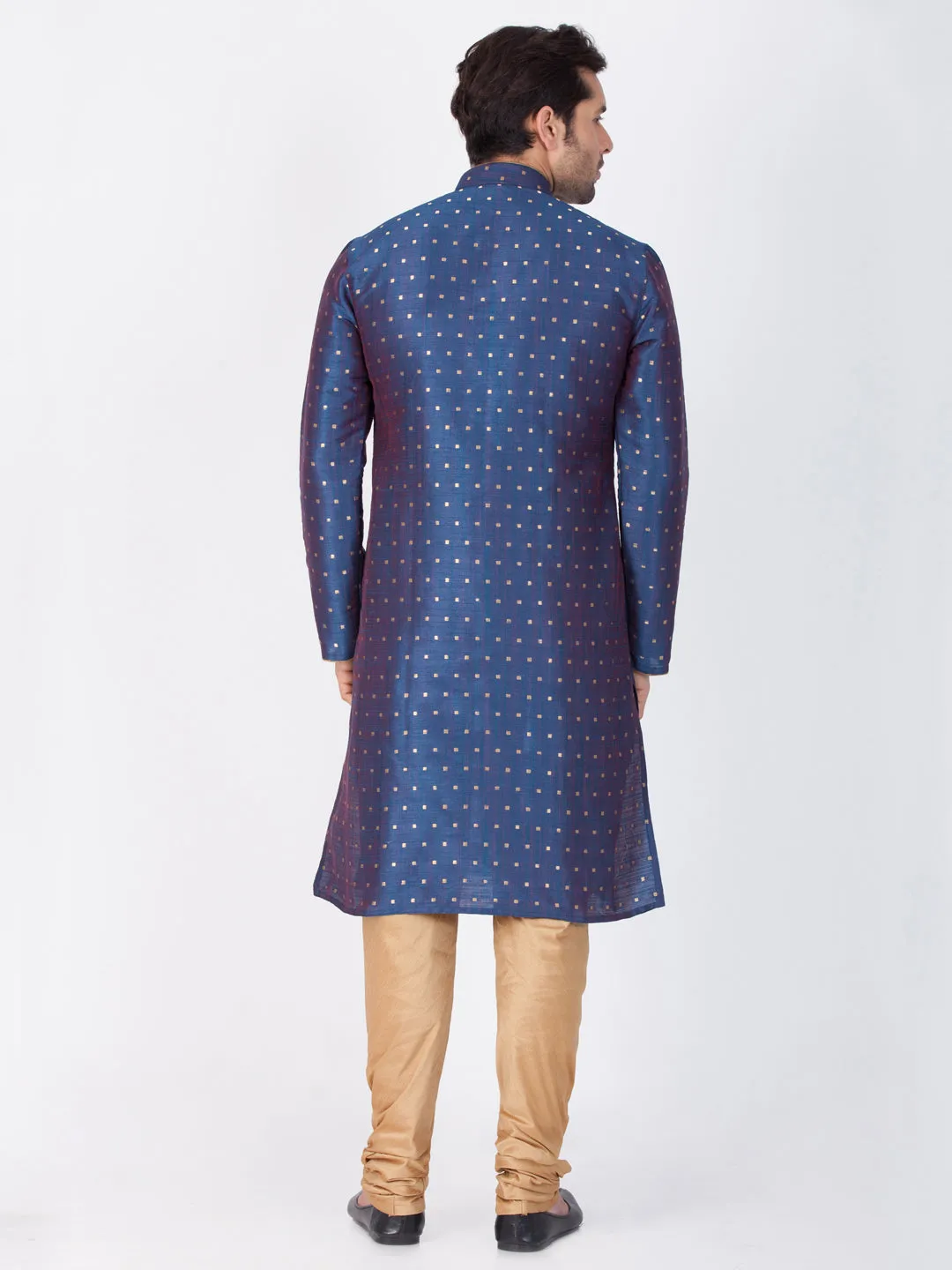 Jashvi Silk Blend Blue and Rose Gold Baap Beta Kurta Pyjama set