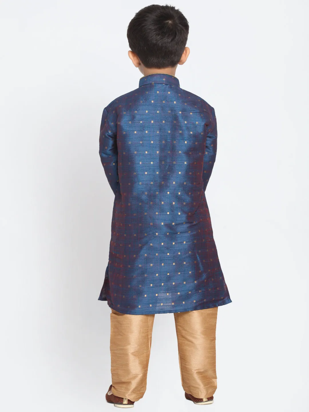 Jashvi Silk Blend Blue and Rose Gold Baap Beta Kurta Pyjama set