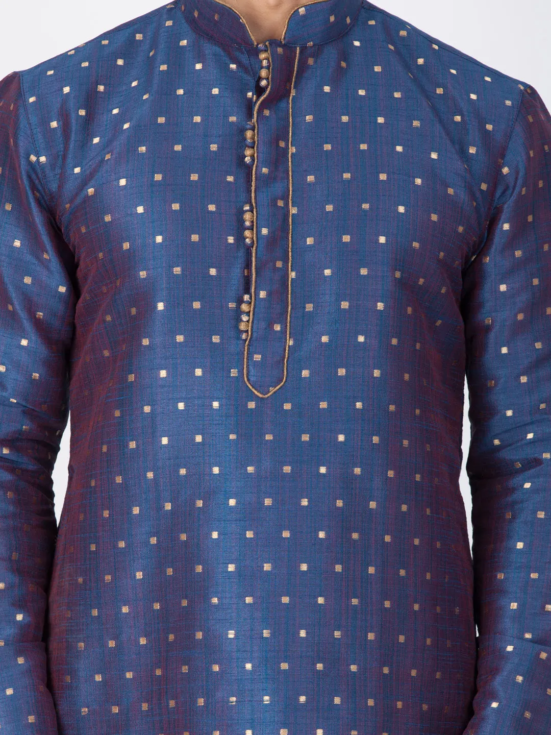 Jashvi Silk Blend Blue and Rose Gold Baap Beta Kurta Pyjama set