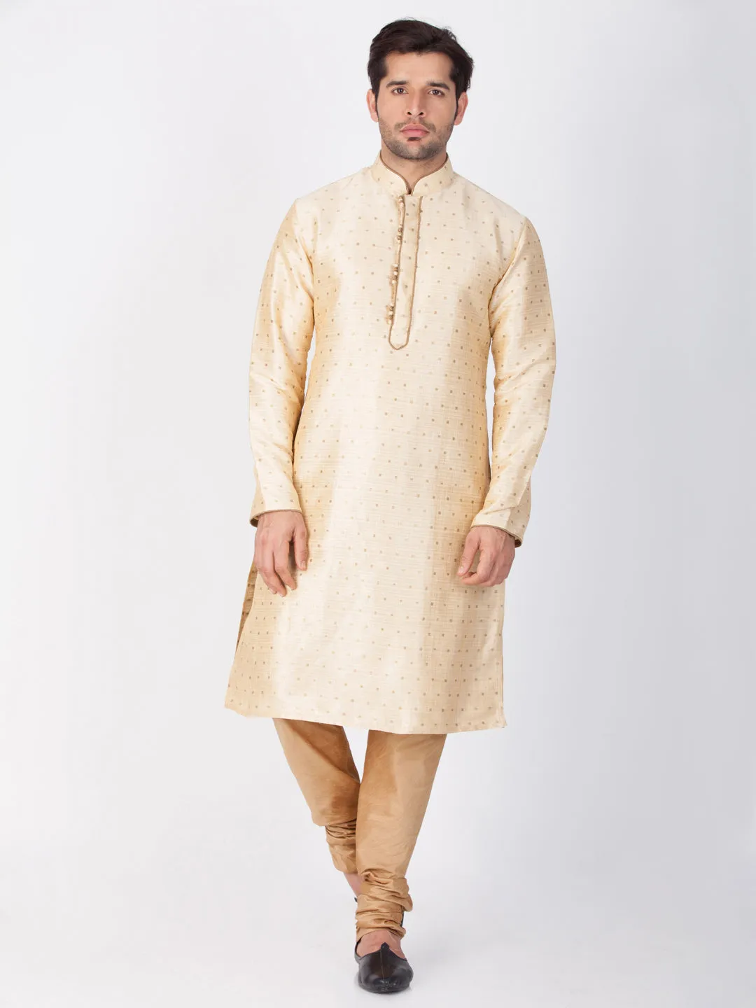 Jashvi Silk Blend Gold and Rose Gold Baap Beta Kurta Pyjama set