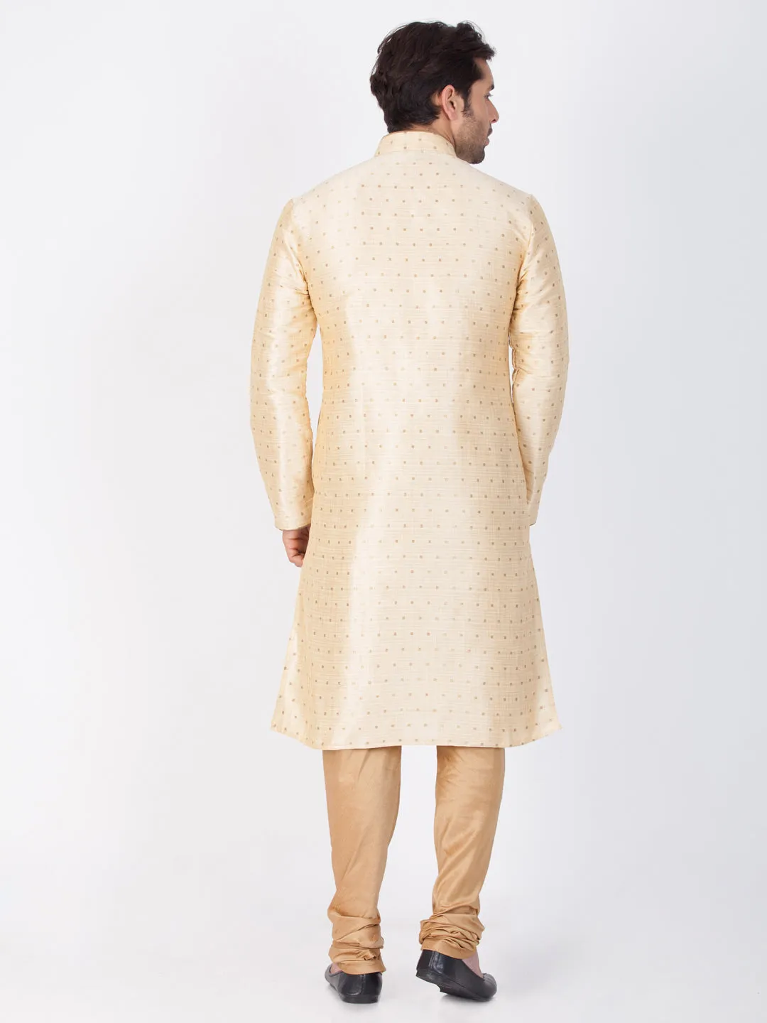 Jashvi Silk Blend Gold and Rose Gold Baap Beta Kurta Pyjama set