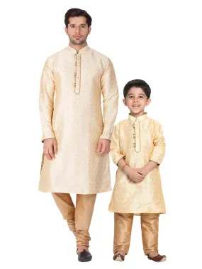 Jashvi Silk Blend Gold and Rose Gold Baap Beta Kurta Pyjama set