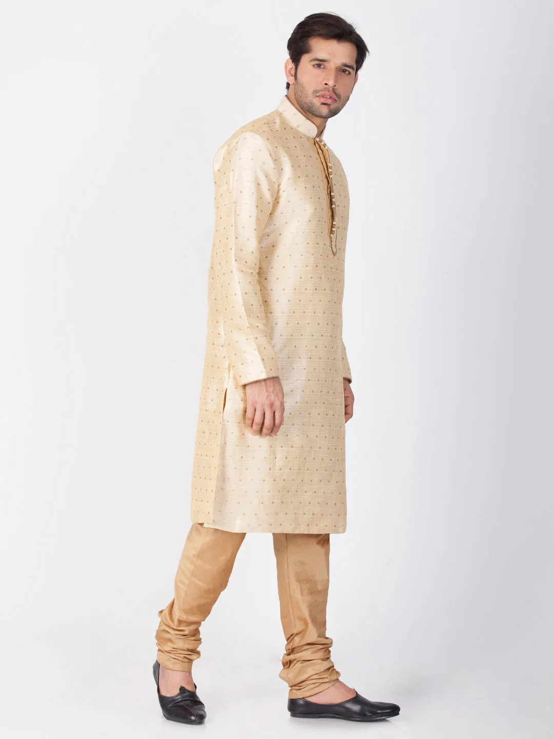 Jashvi Silk Blend Gold and Rose Gold Baap Beta Kurta Pyjama set