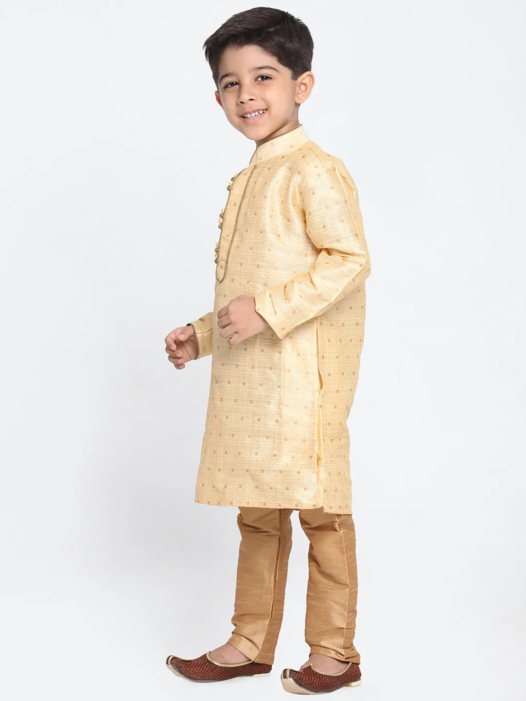 Jashvi Silk Blend Gold and Rose Gold Baap Beta Kurta Pyjama set