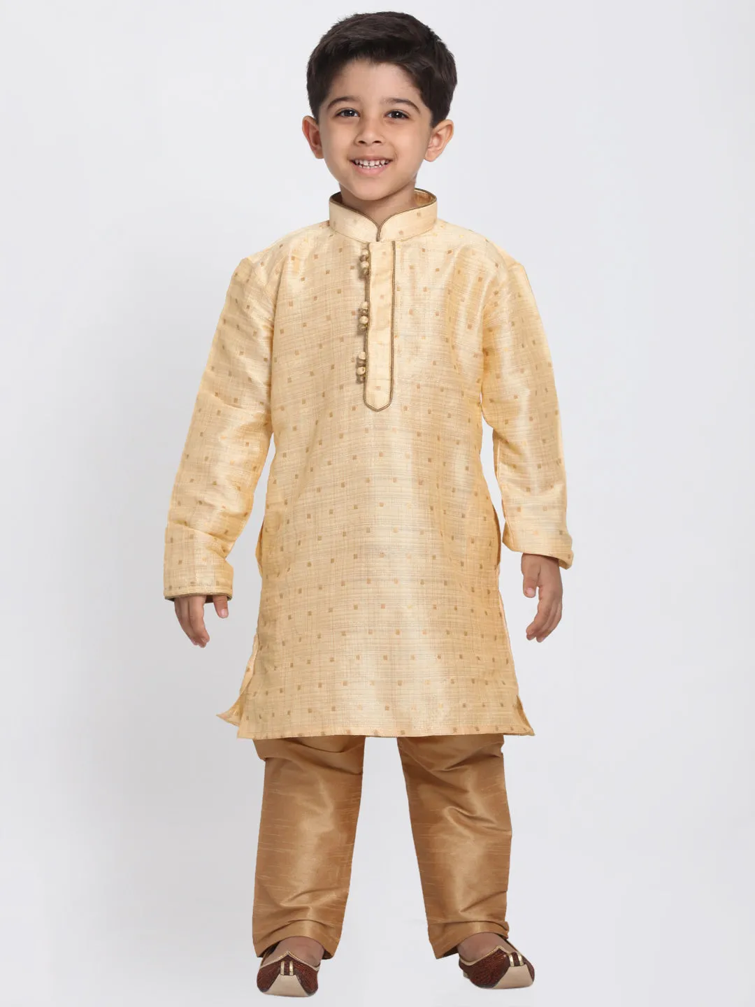 Jashvi Silk Blend Gold and Rose Gold Baap Beta Kurta Pyjama set