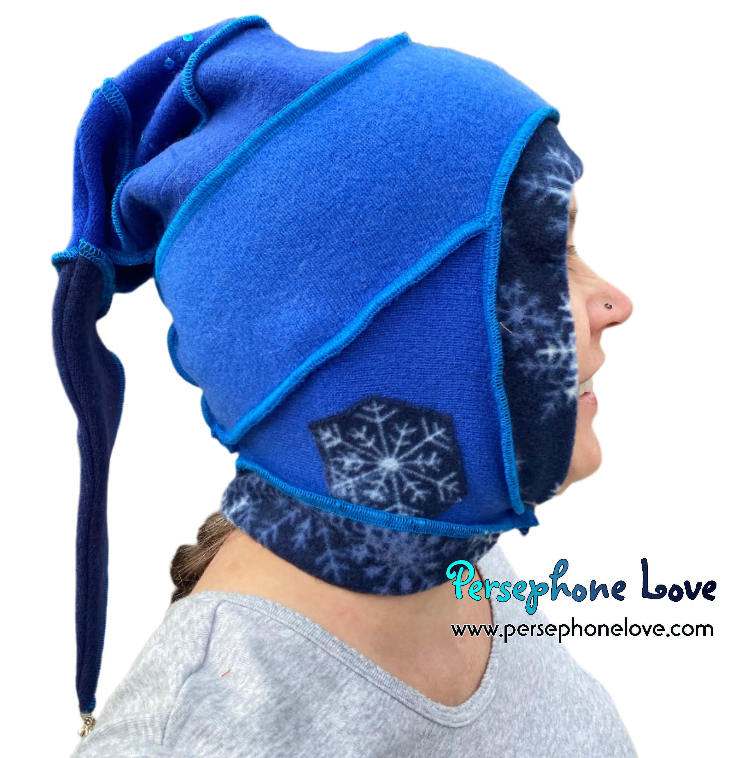 Katwise inspired blue felted 100% cashmere pixie jester hat-1522