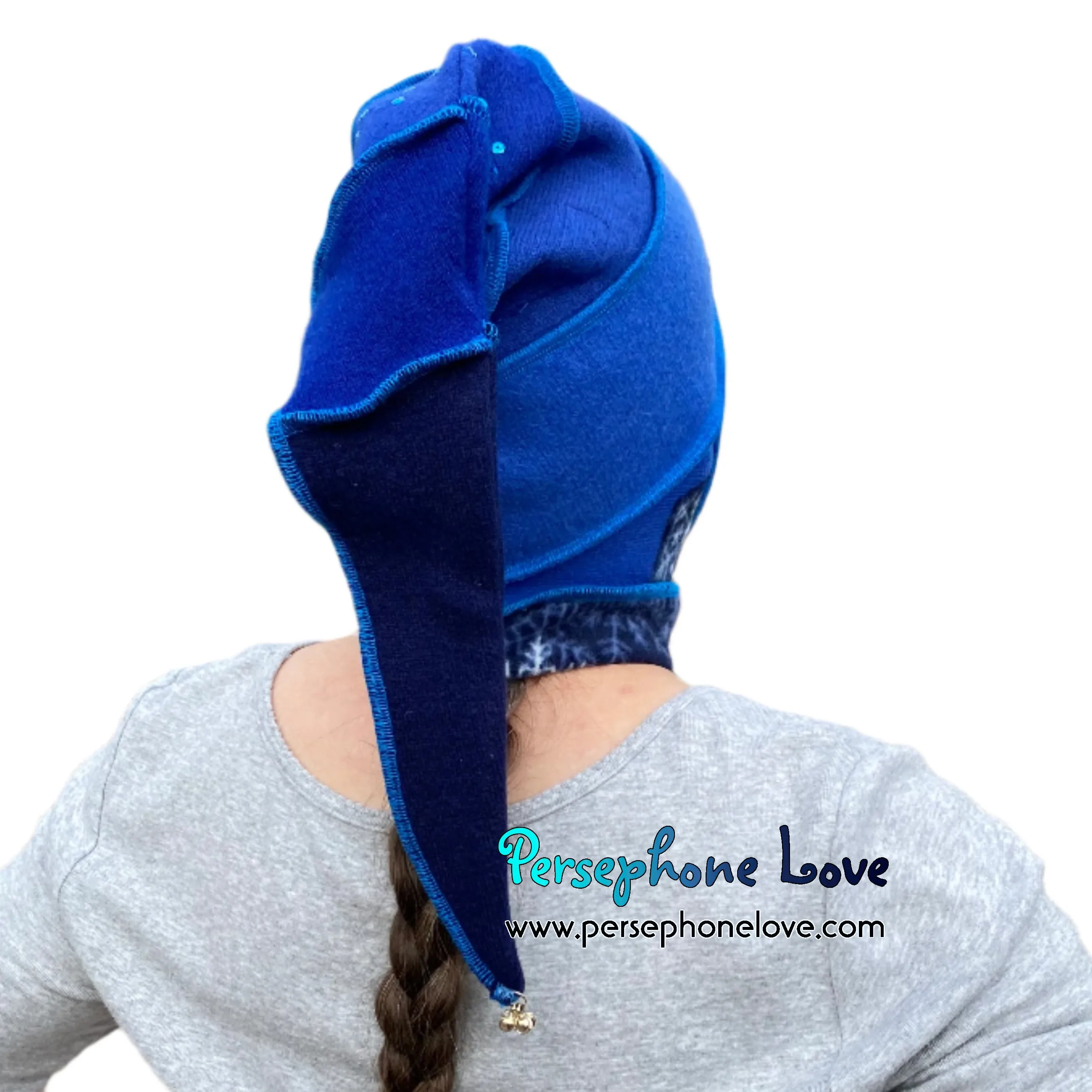 Katwise inspired blue felted 100% cashmere pixie jester hat-1522