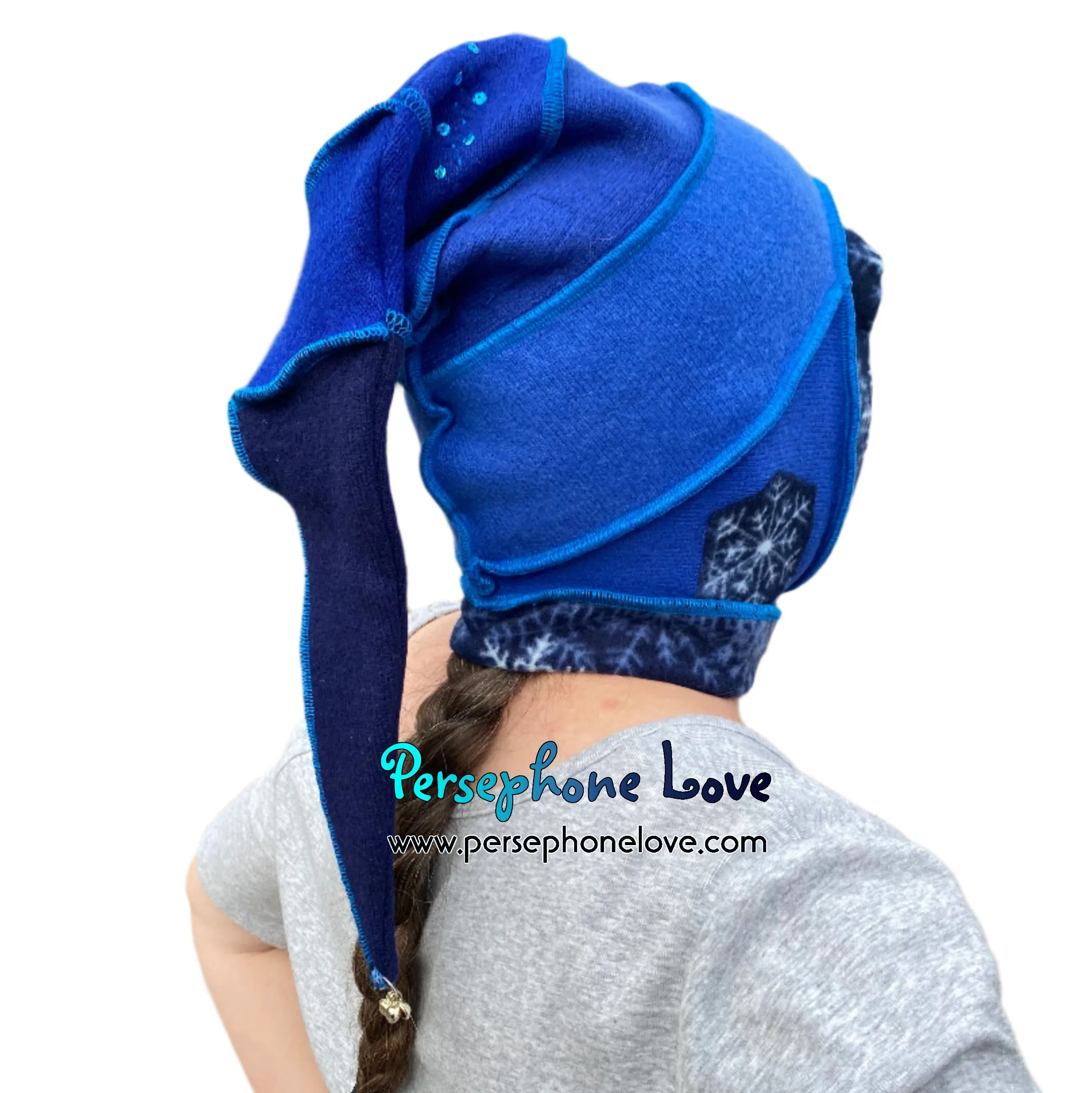 Katwise inspired blue felted 100% cashmere pixie jester hat-1522