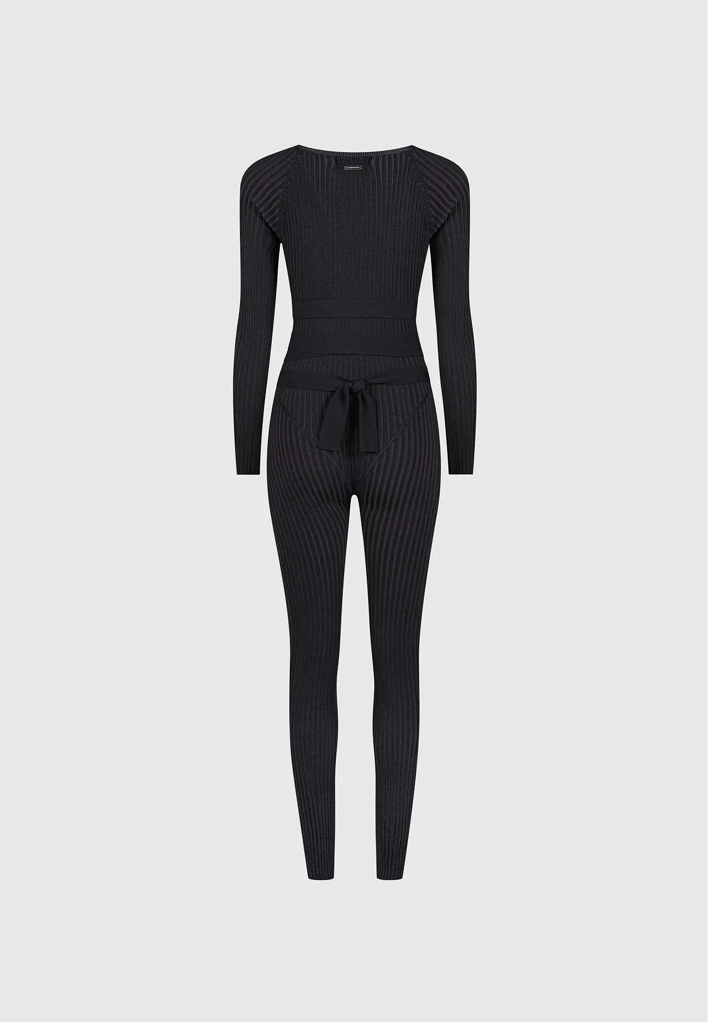 Knitted Two Tone Jumpsuit with Belt - Black