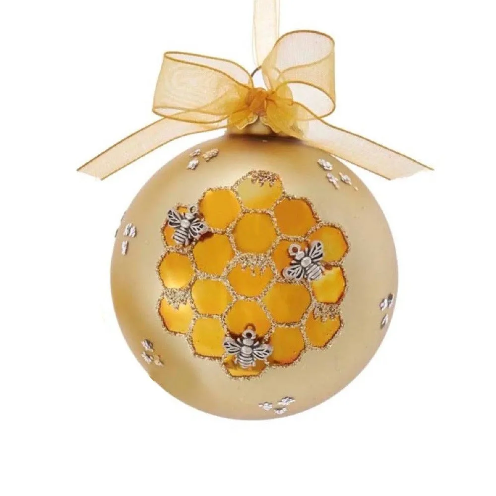 Kurt Adler Gold Honeycomb Bee Glass Ball Ornament