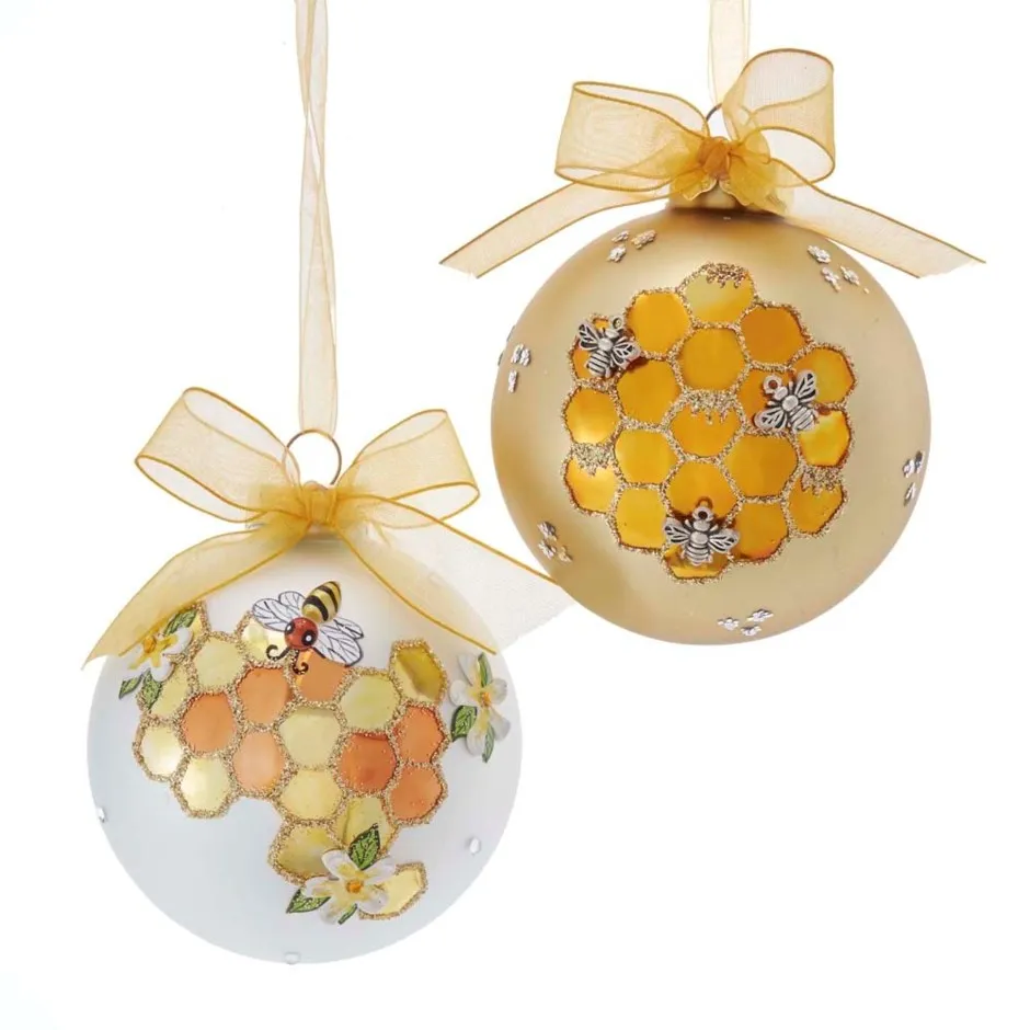 Kurt Adler Gold Honeycomb Bee Glass Ball Ornament