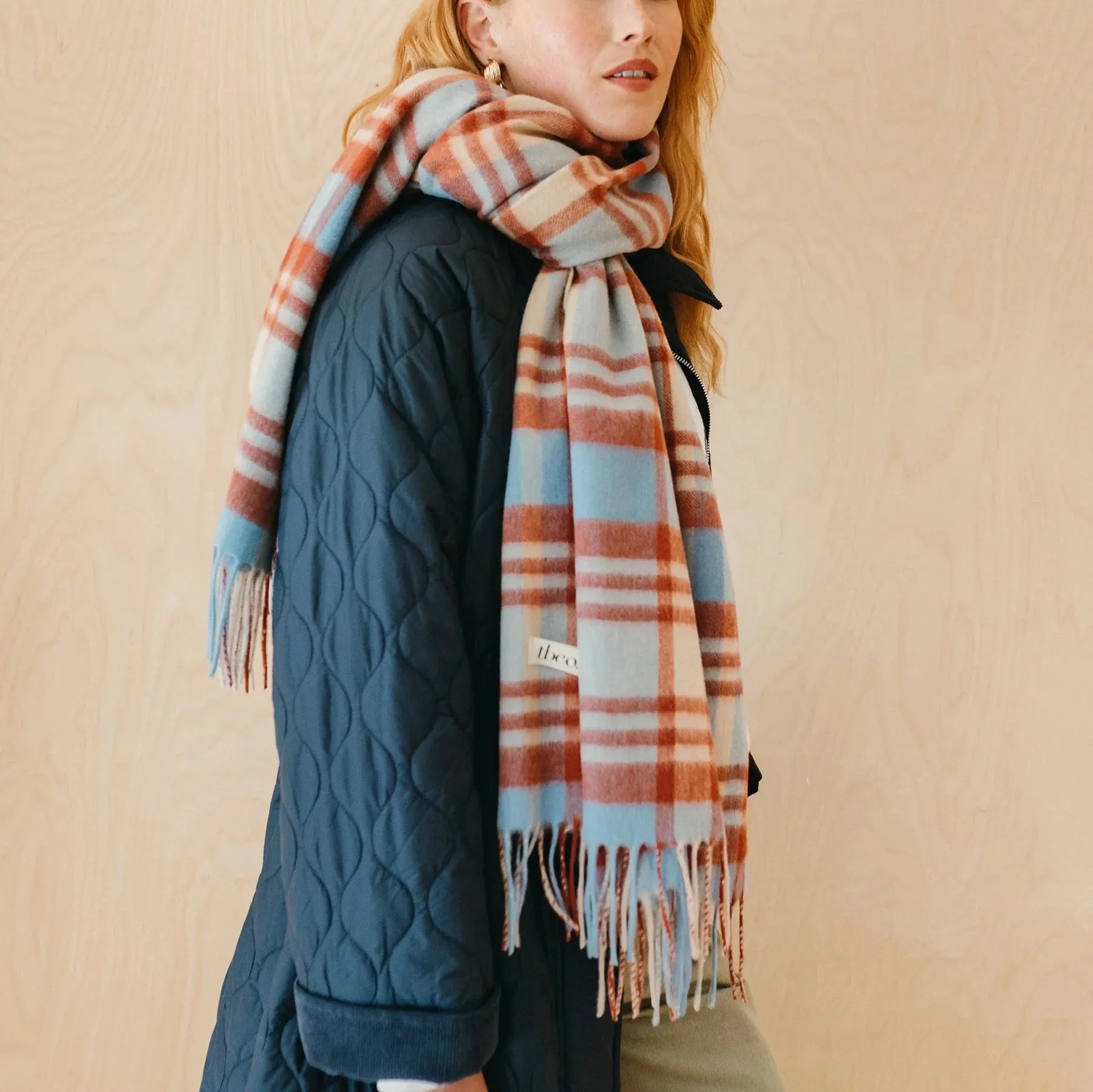 Lambswool  Blanket Scarf - Blue Tartan Check