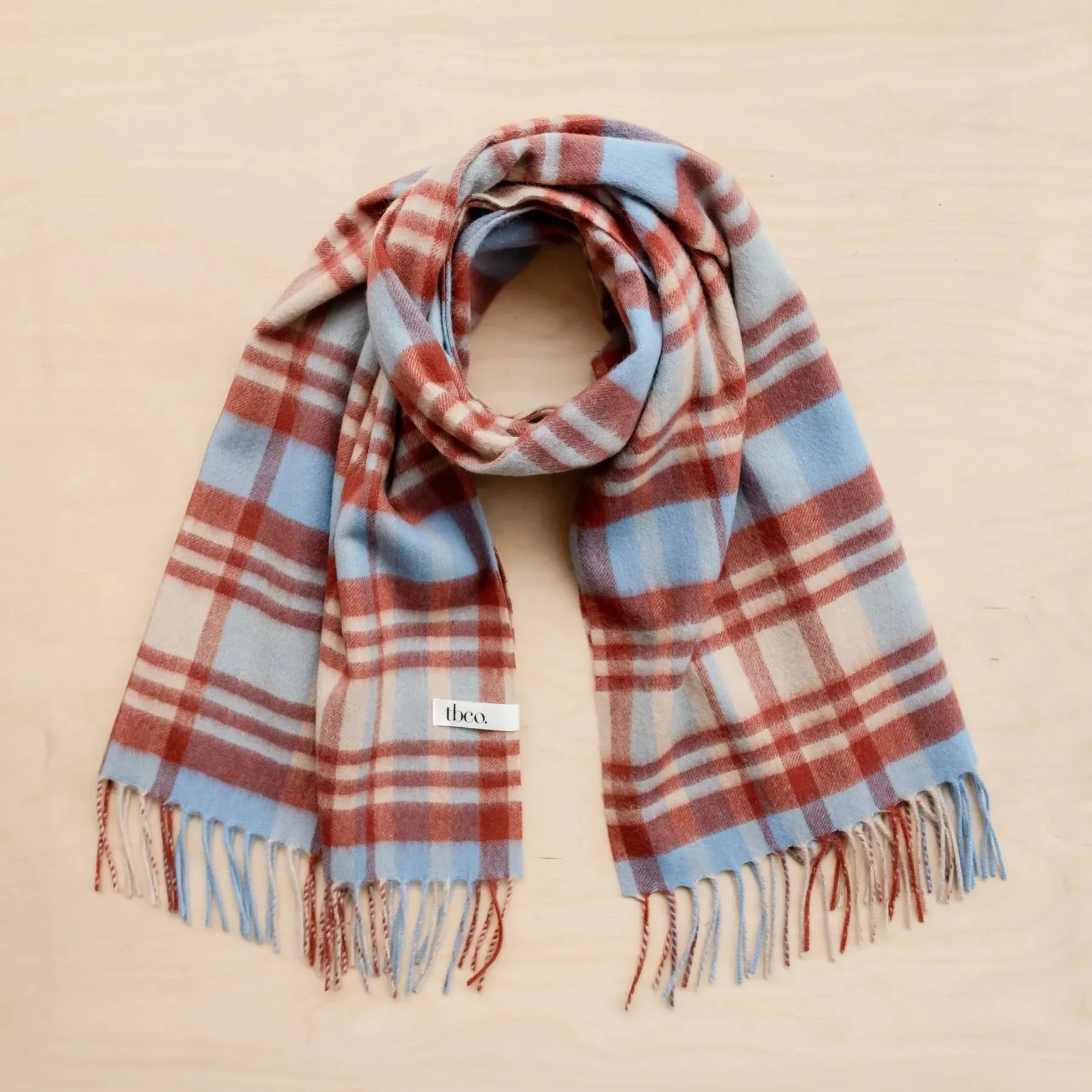 Lambswool  Blanket Scarf - Blue Tartan Check