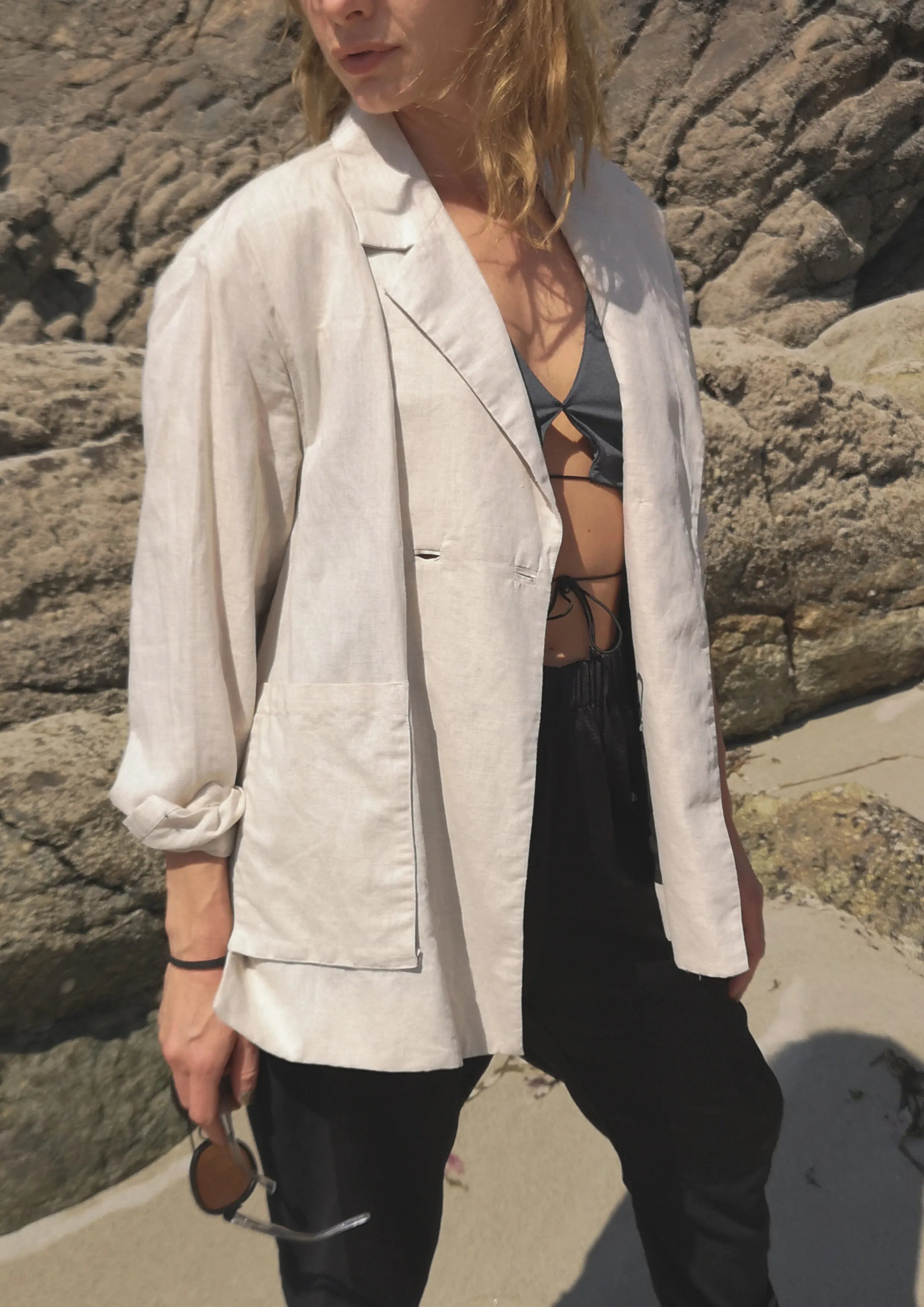 LIGHT SUMMER JACKET/BLAZER - NATURAL LINEN whithe