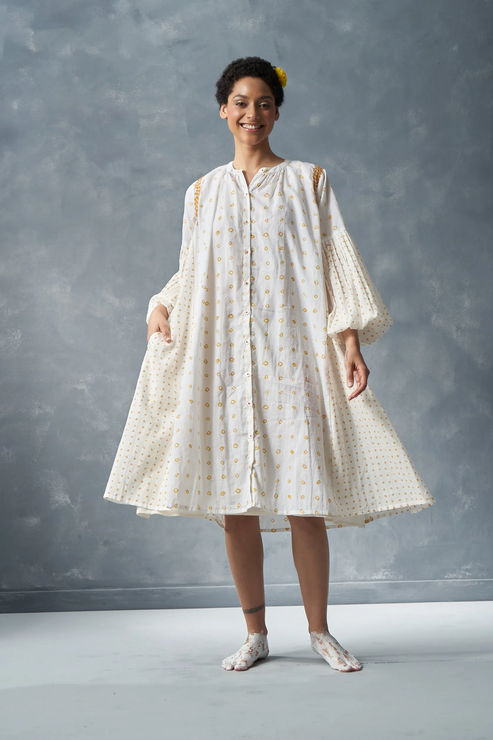 Lily Pleated Sleeve Easy Dress