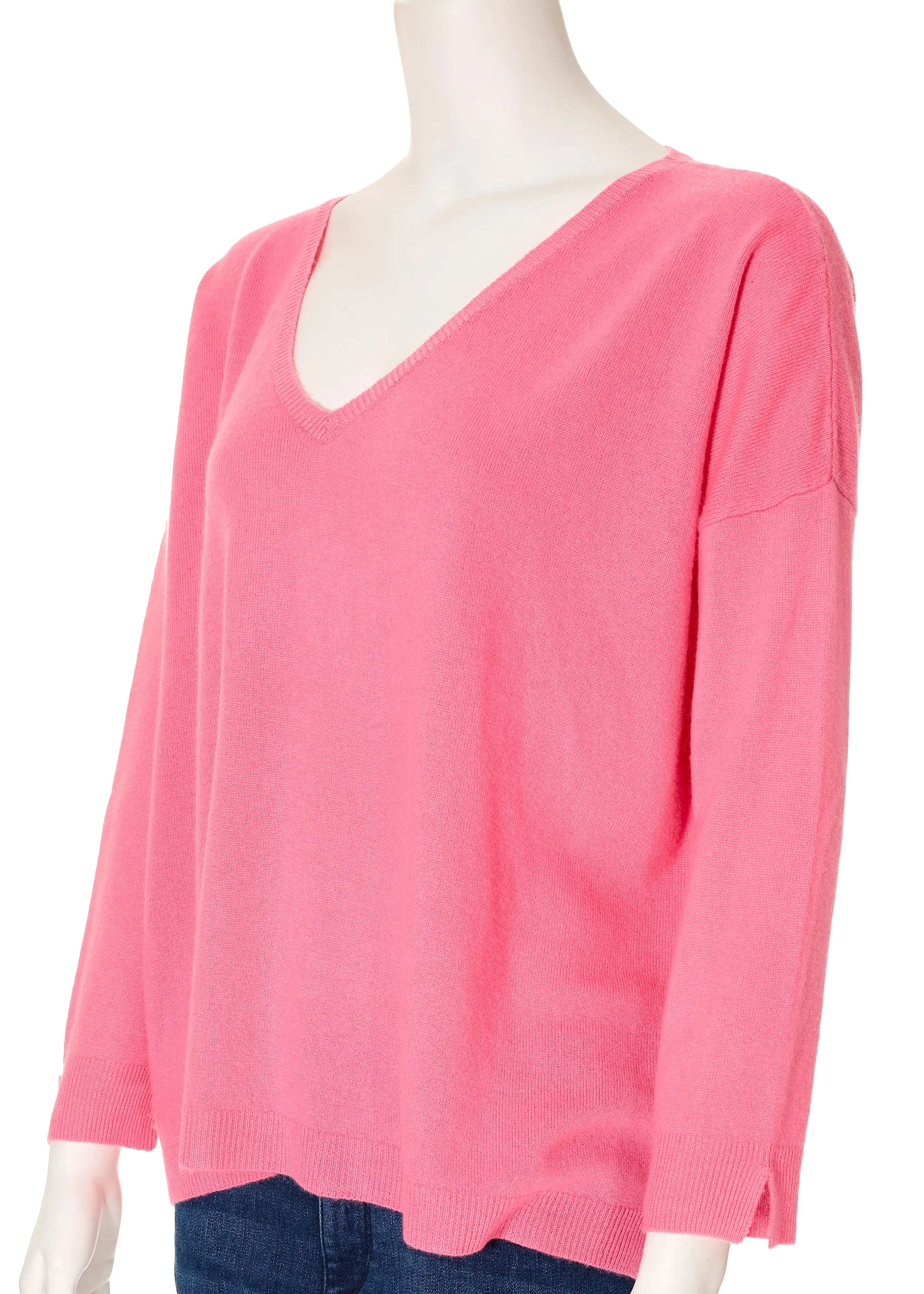 Long Pink "Moon" Cashmere V Neck Sweater