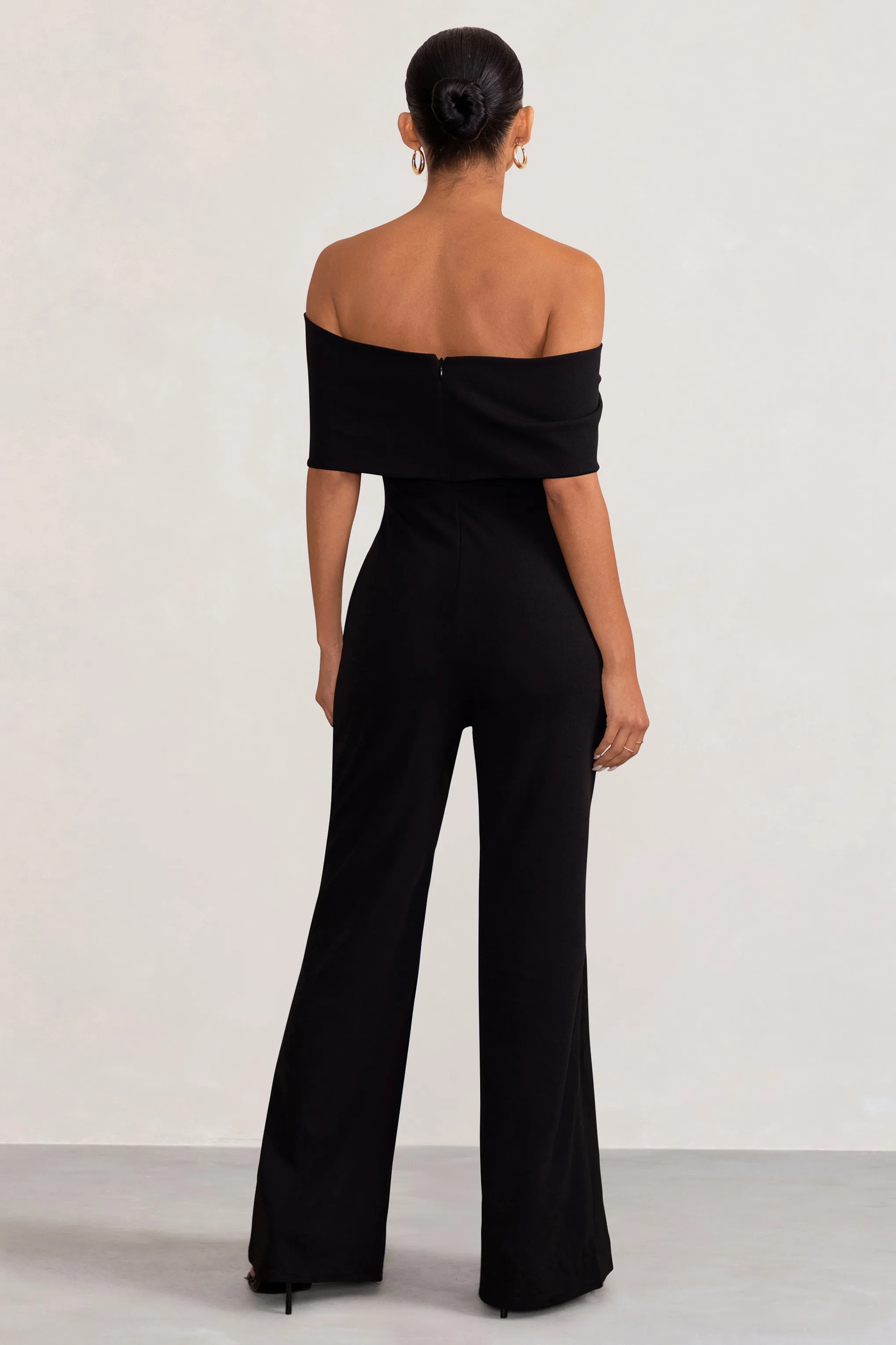 Meave | Black Bardot Bow Maternity Jumpsuit