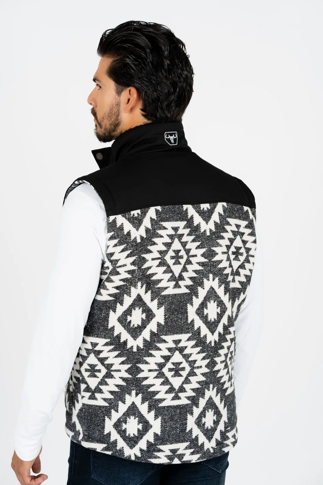 Men's Black Padded Aztec Print Vest