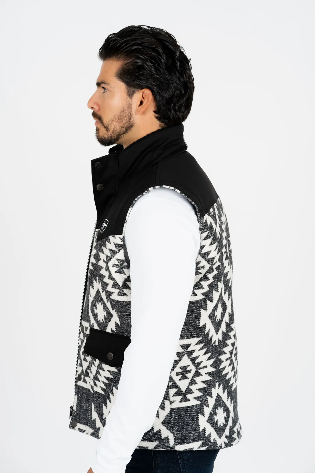 Men's Black Padded Aztec Print Vest