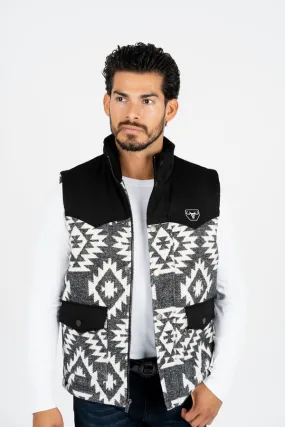 Men's Black Padded Aztec Print Vest