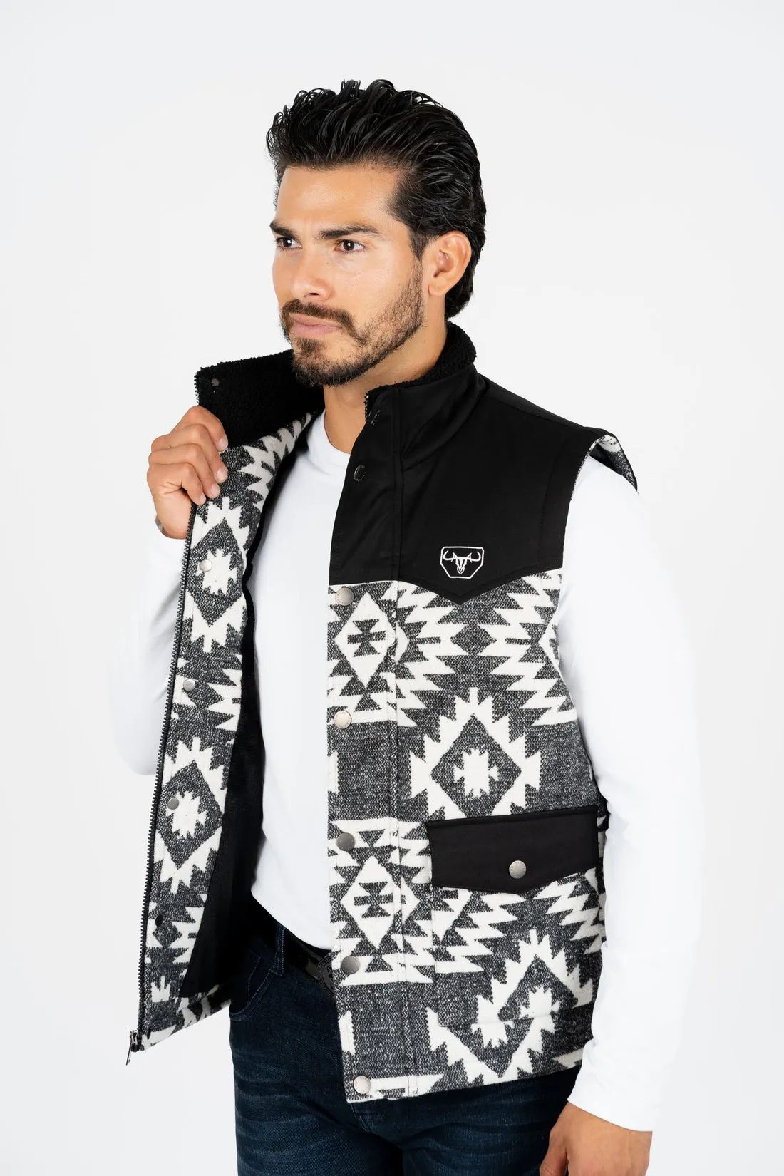 Men's Black Padded Aztec Print Vest