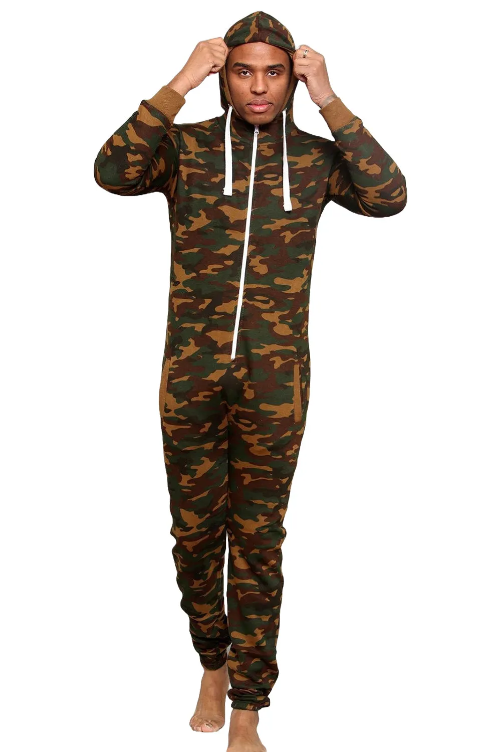 Mens Camouflage Army Printed Hooded Jumpsuit - 5/10/20 Pack