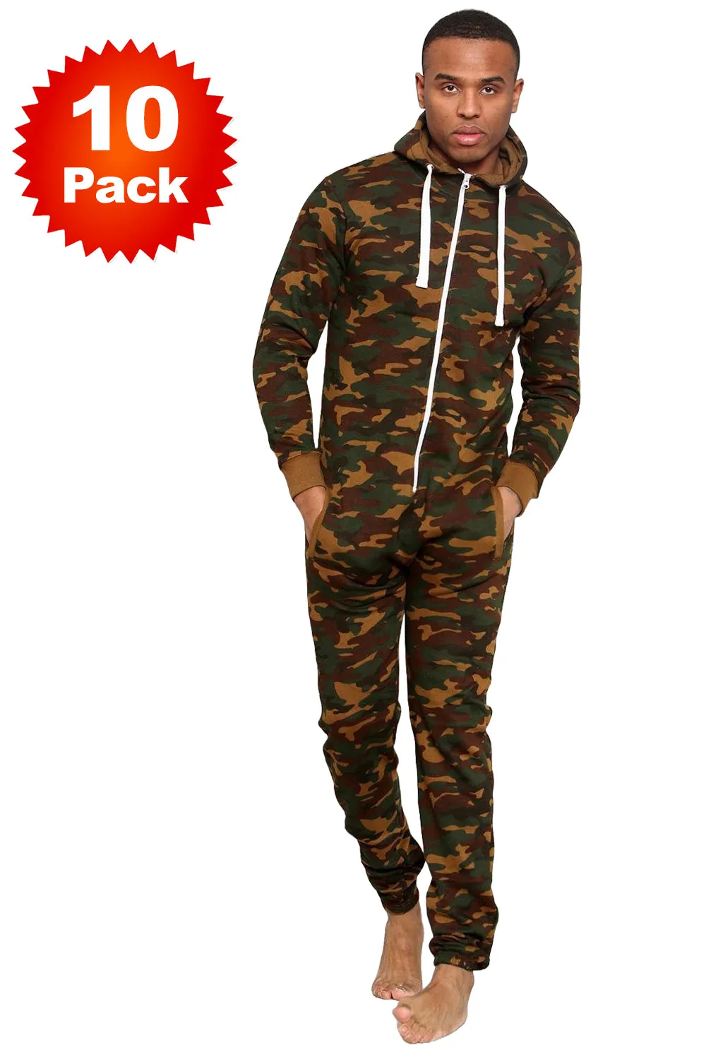 Mens Camouflage Army Printed Hooded Jumpsuit - 5/10/20 Pack