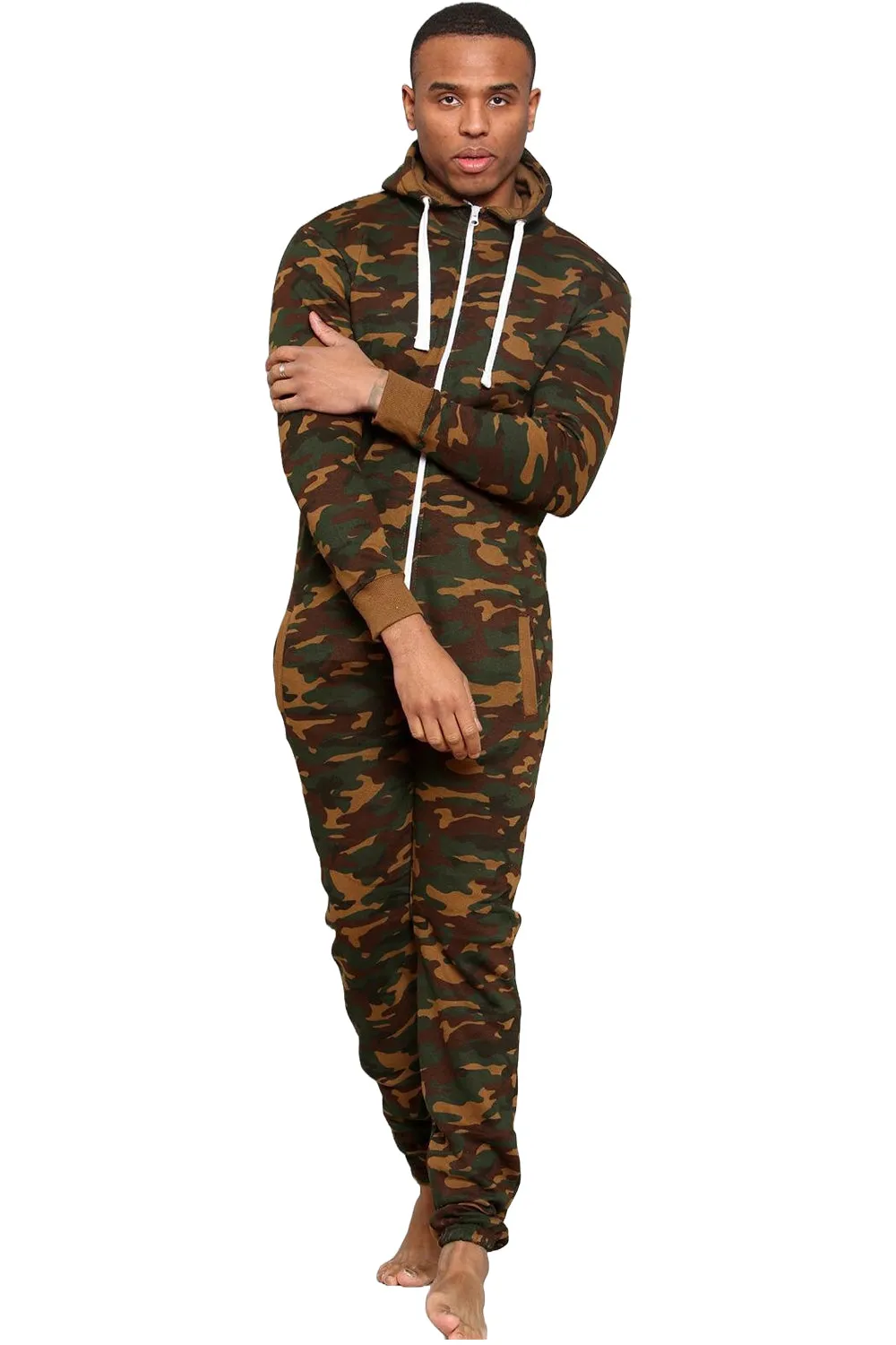 Mens Camouflage Army Printed Hooded Jumpsuit - 5/10/20 Pack