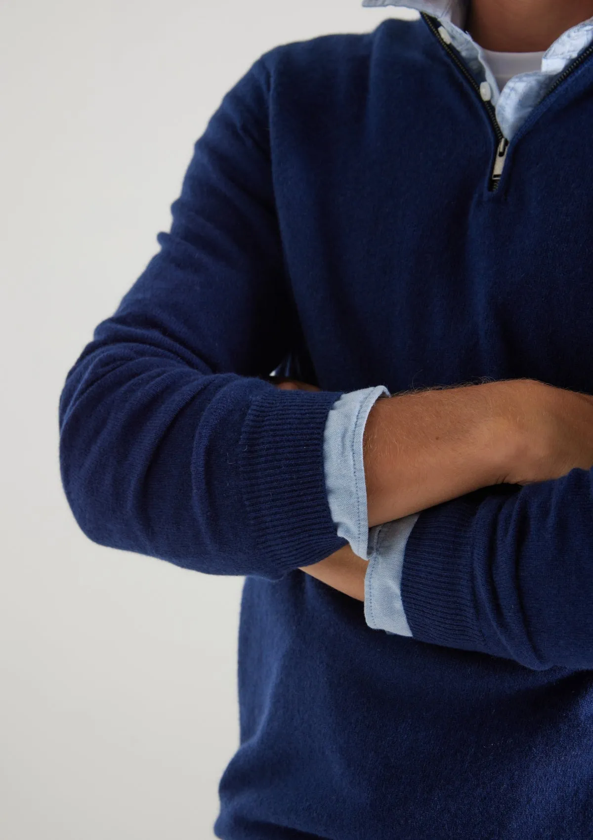 Mens Cashmere Half Zip Sweater in Midnight Blue