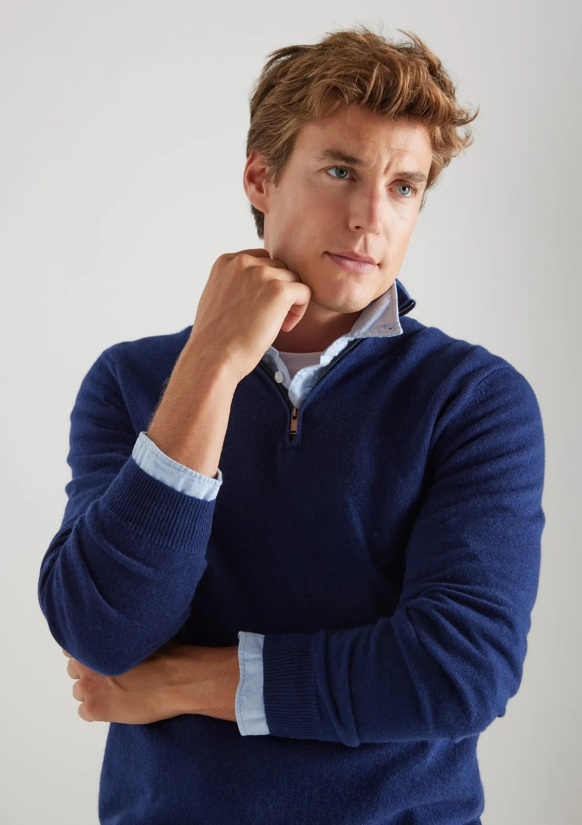 Mens Cashmere Half Zip Sweater in Midnight Blue