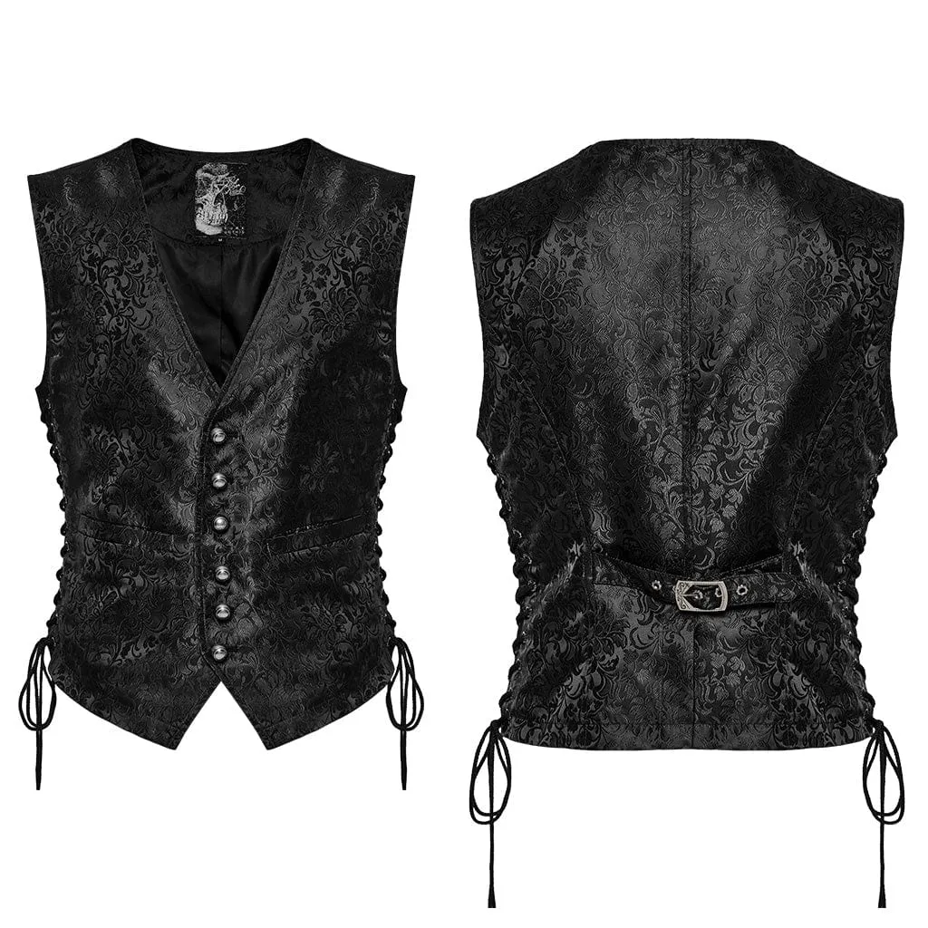 Men's Gothic Floral Jacquard Lace-up Vest