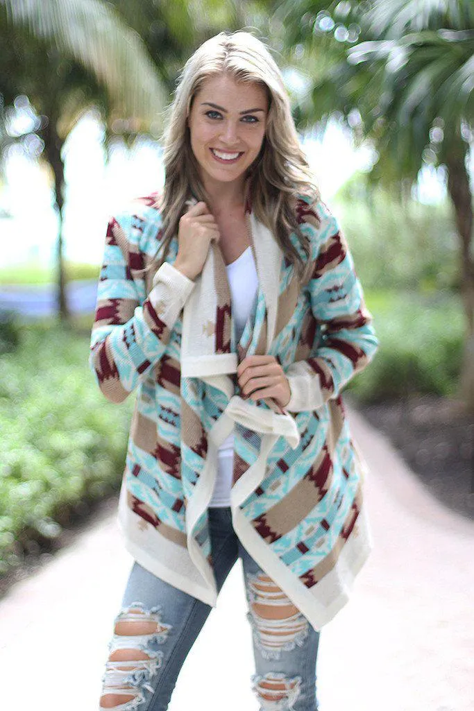 Mint And Burgundy Cardigan