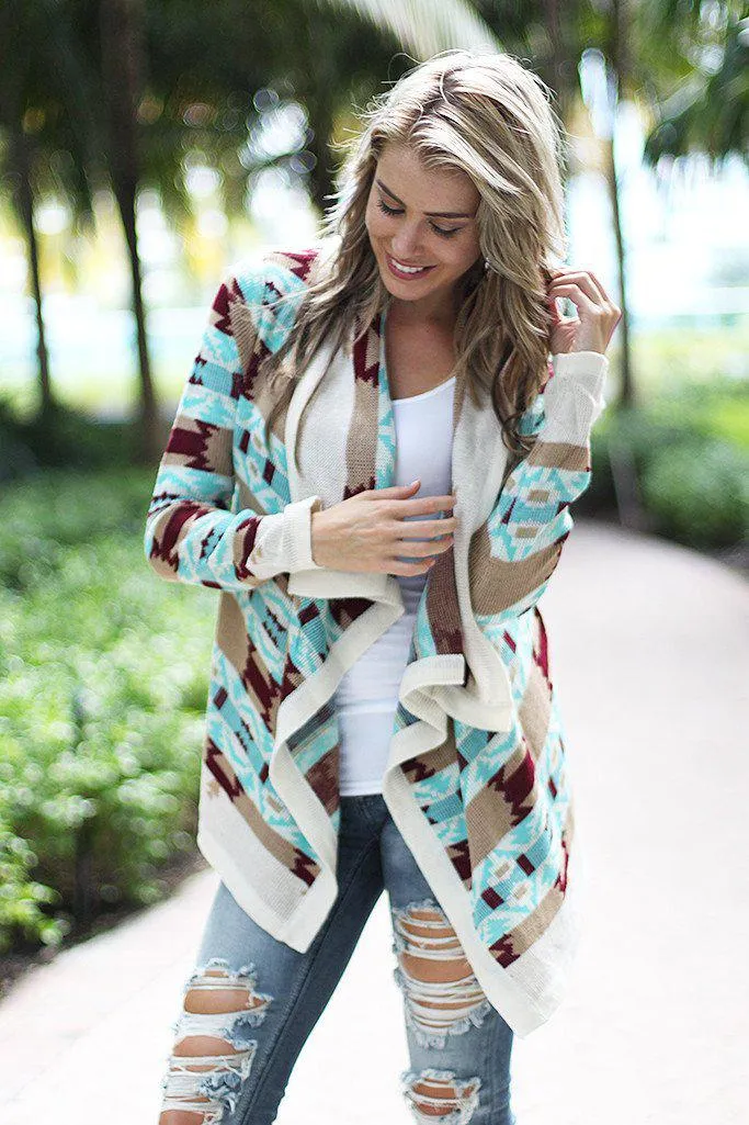 Mint And Burgundy Cardigan