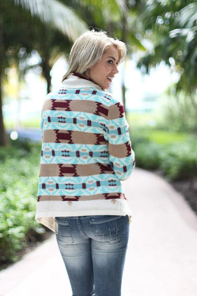 Mint And Burgundy Cardigan