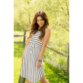 Mixed Striped Tie Waist Tank Tee Dress