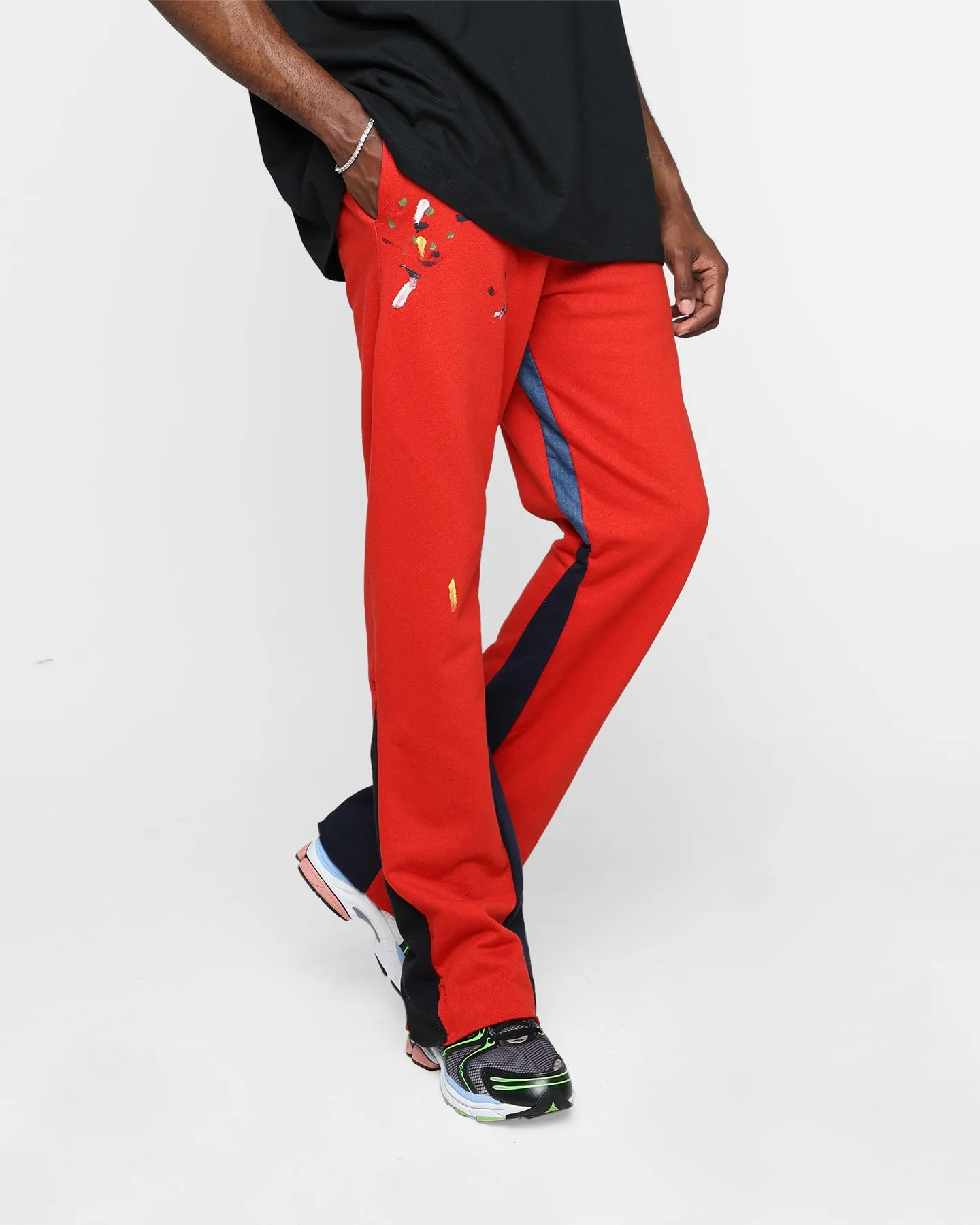 MNML Contrast Bootcut Sweat Pants Red