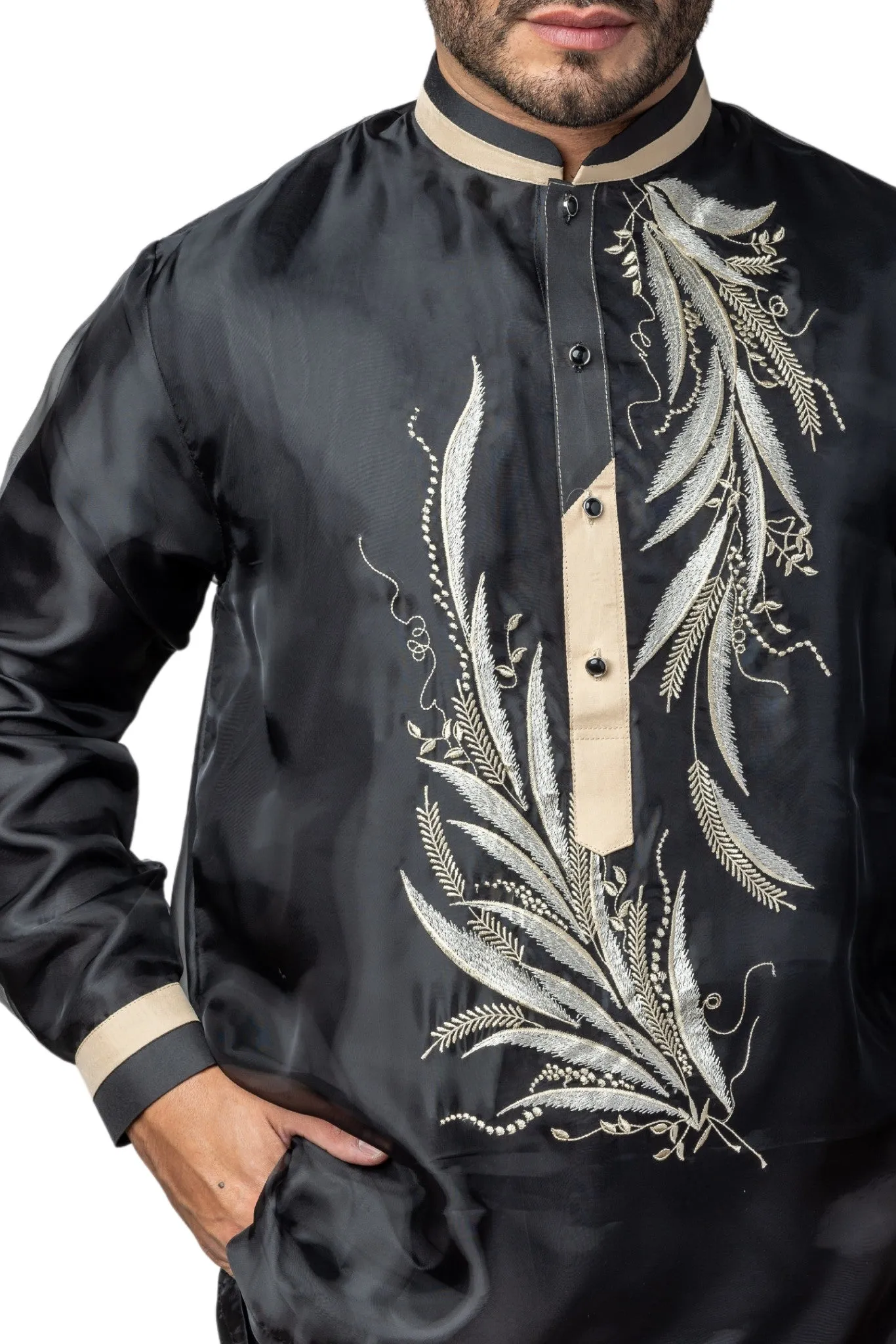 MO36 - Organza Barong Tagalog with Lining Black