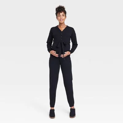 New - Isabel Maternity by Ingrid & Isabel Long Sleeves Nursing Jumpsuit, Black