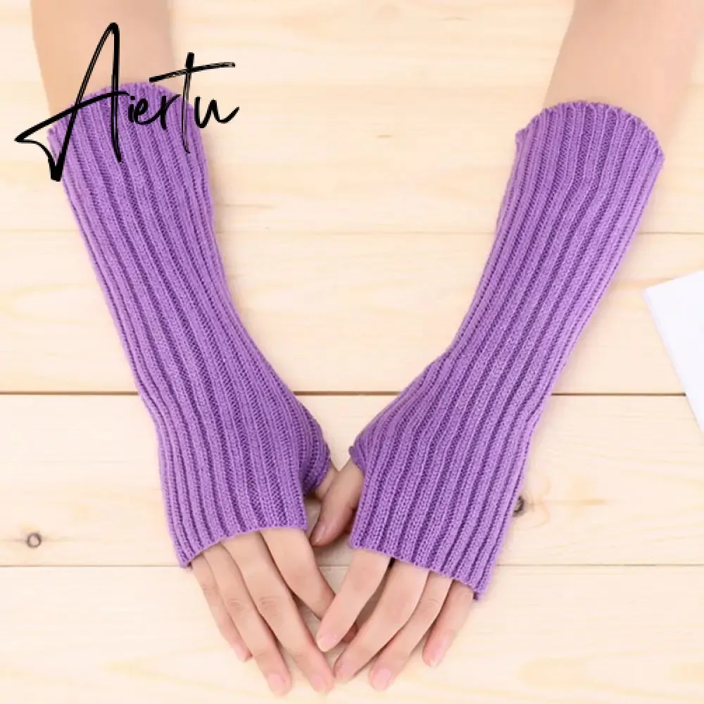 New Women Fingerless Gloves Arm Warmers Goth Knitted Kawaii Work Gloves Ankle Wrist Sleeves Harajuku Anime Cosplay Accessories