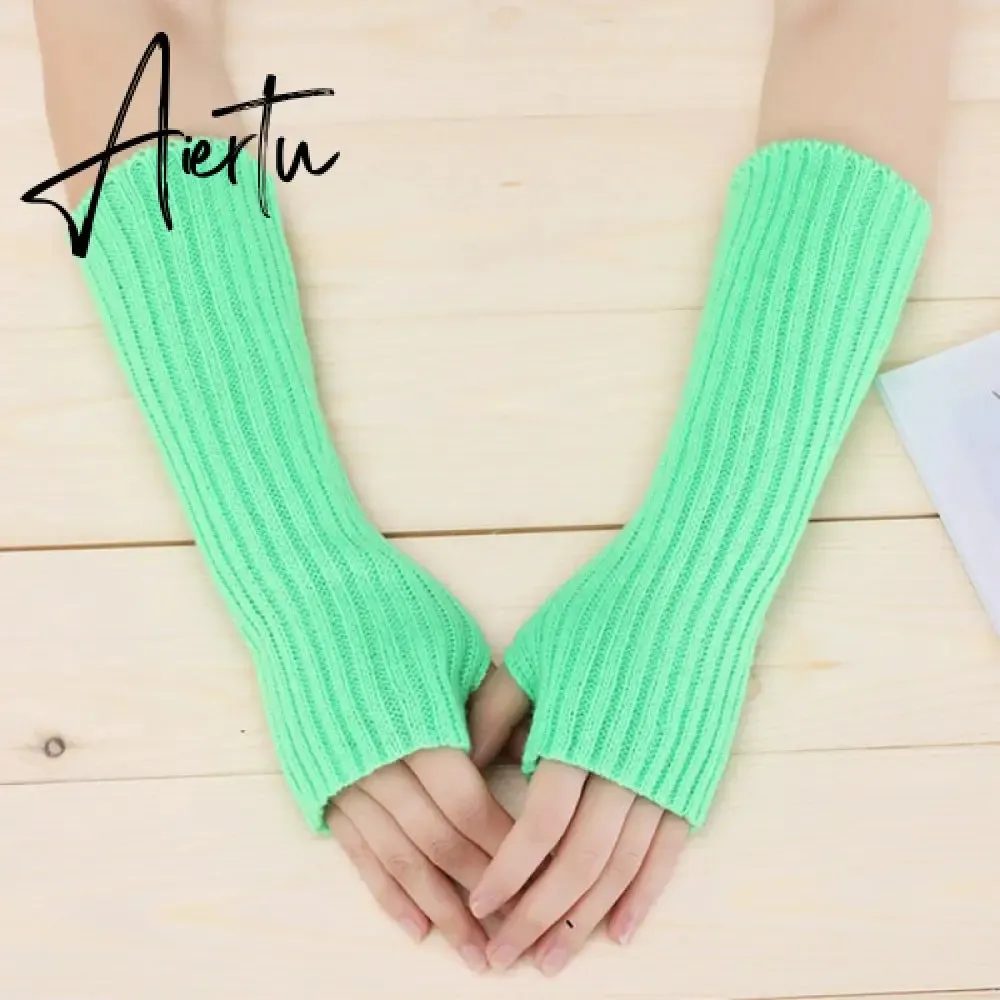 New Women Fingerless Gloves Arm Warmers Goth Knitted Kawaii Work Gloves Ankle Wrist Sleeves Harajuku Anime Cosplay Accessories