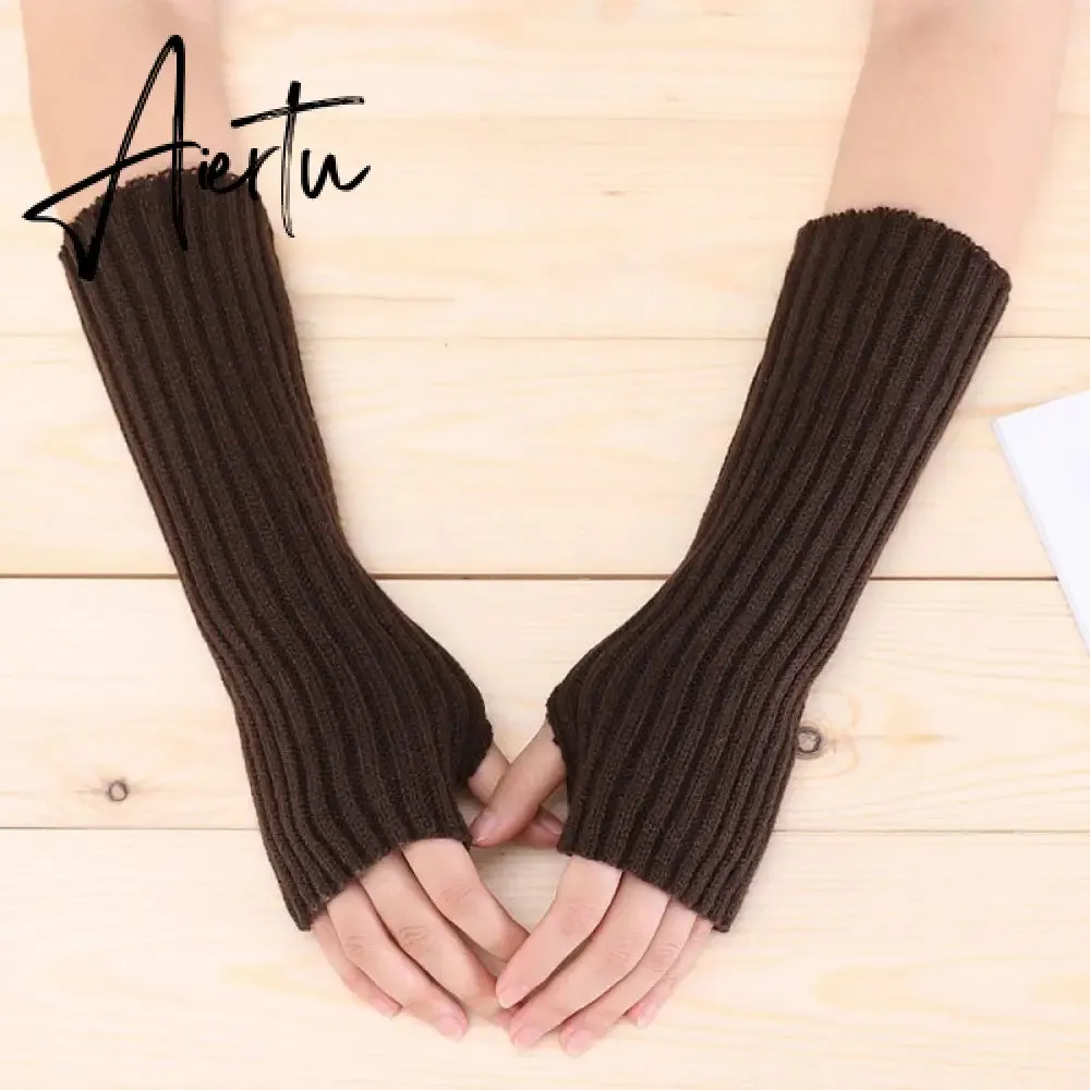 New Women Fingerless Gloves Arm Warmers Goth Knitted Kawaii Work Gloves Ankle Wrist Sleeves Harajuku Anime Cosplay Accessories