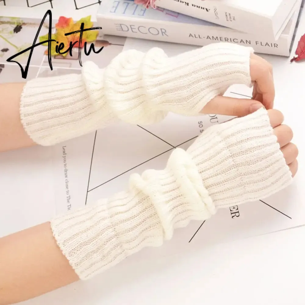 New Women Fingerless Gloves Arm Warmers Goth Knitted Kawaii Work Gloves Ankle Wrist Sleeves Harajuku Anime Cosplay Accessories