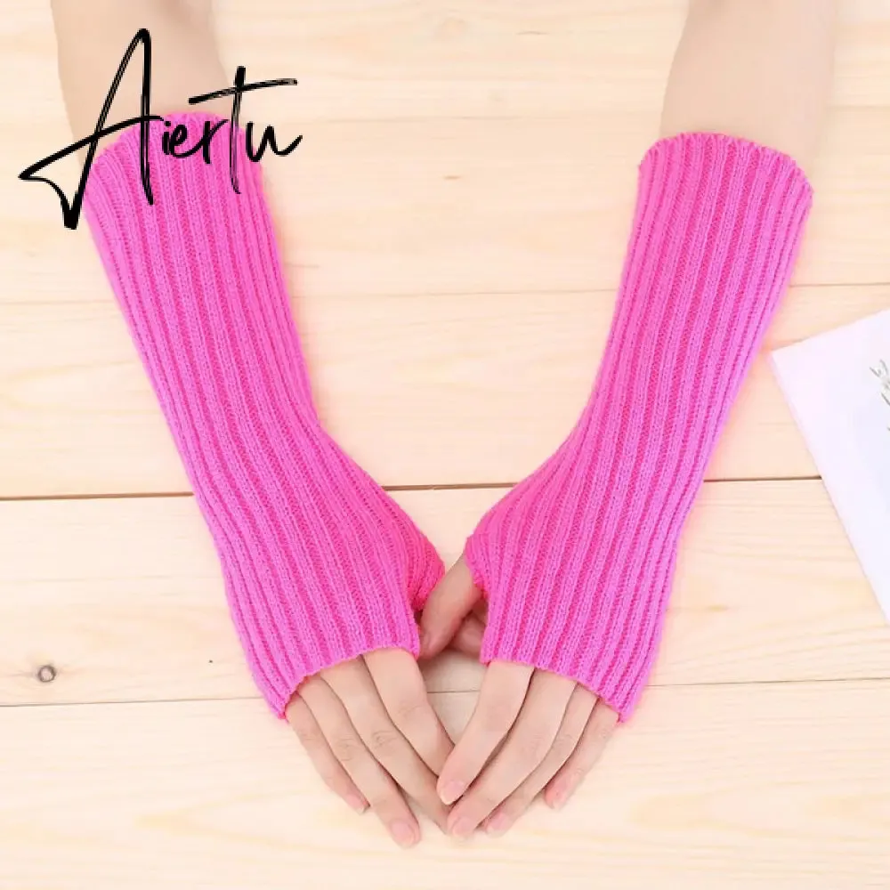 New Women Fingerless Gloves Arm Warmers Goth Knitted Kawaii Work Gloves Ankle Wrist Sleeves Harajuku Anime Cosplay Accessories