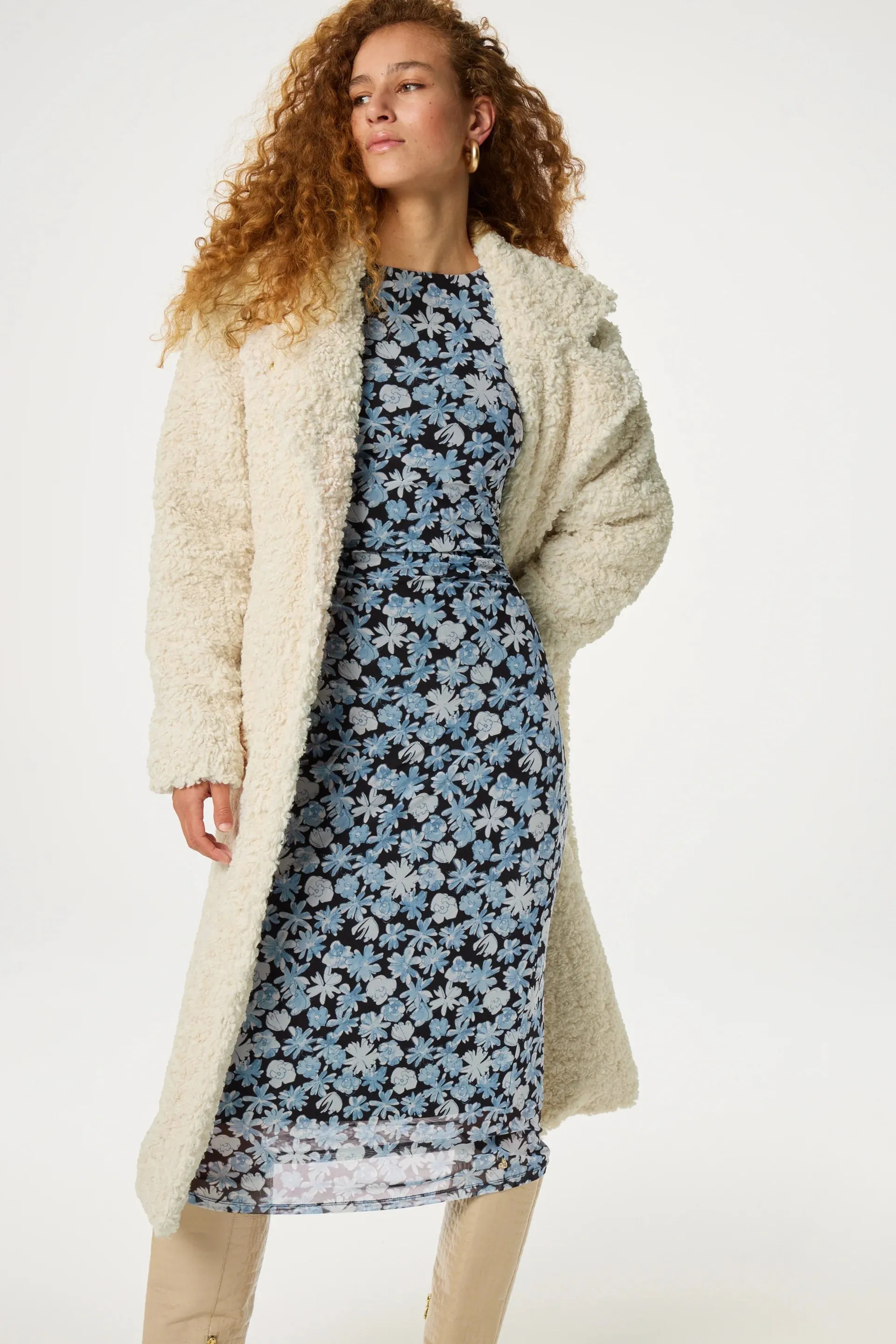 Nicole White Cosy Faux Fur  Coat