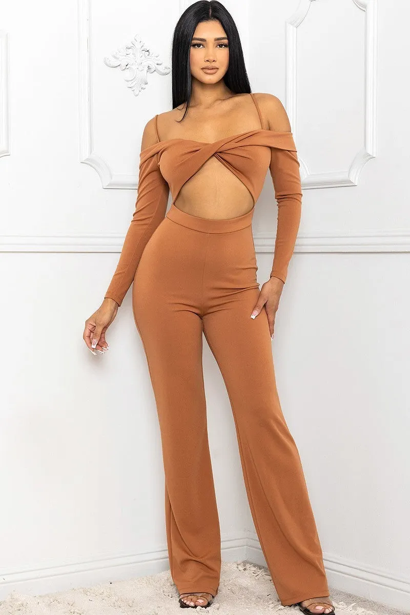 Open Shoulder Cutout Detail Jumpsuit - 3 colors