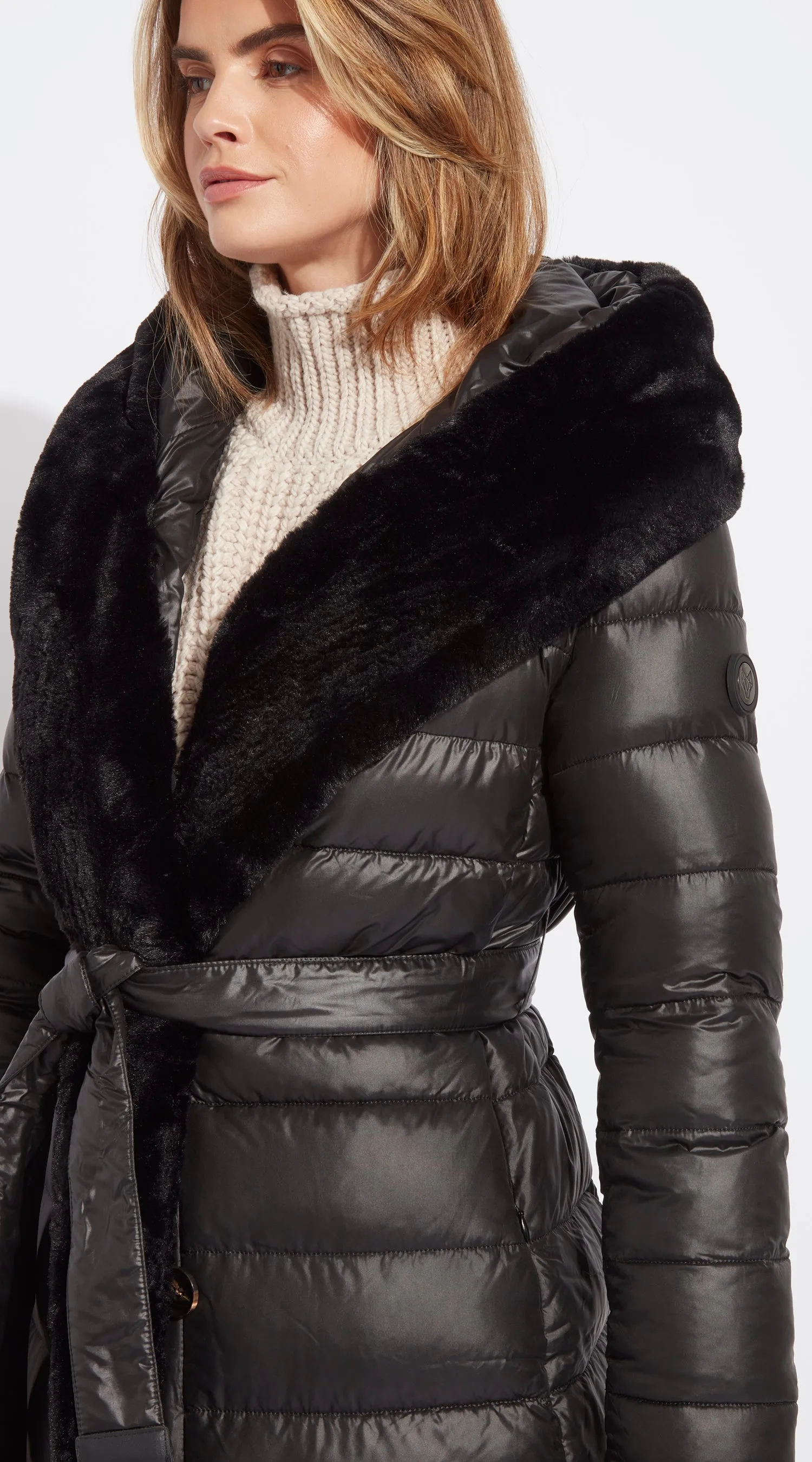 OUTLET Luxy Long-Line Faux Fur Padded Jacket - Black